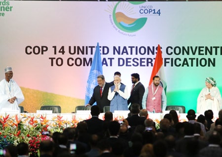 <p>Greater Noida: Prime Minister Narendra Modi at the 14th Conference of Parties (COP14) to United Nations Convention to Combat Desertification (UNCCD) in Greater Noida, Uttar Pradesh…