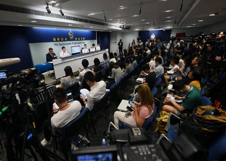 <p>Hong Kong: Hong Kong police holds a press conference in Hong Kong, south China, Sept. 2, 2019. A total of 159 people were arrested for the massive violence in Hong Kong at the weekend,…