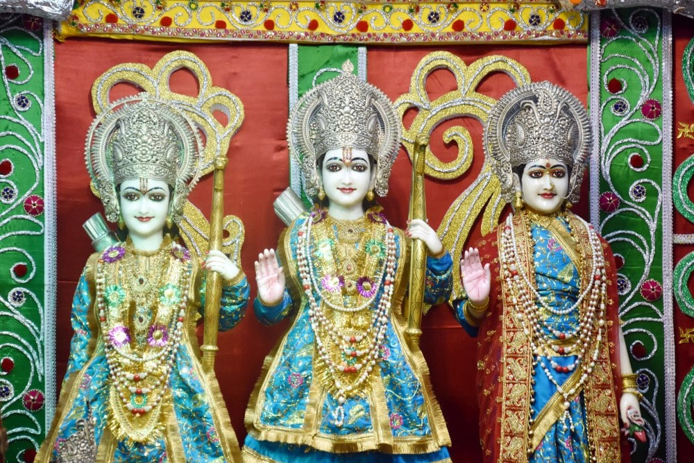 <p>Idols of Lord Ram, Lakshman, and Sita on the eve of Ram Navmi Festival in Ranchi, Jharkhand on Tuesday, April 16, 2024.  </p>
