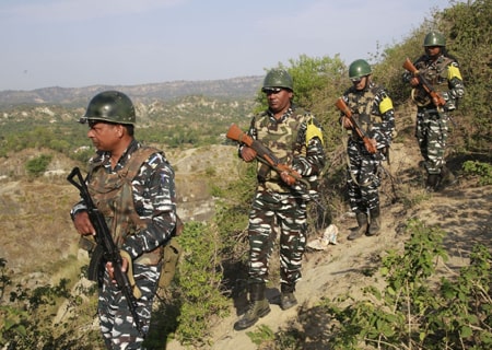 <p>Jammu: Central Reserve Police Force (CRPF) soldiers patrol the Jammu and Kashmir National Highway ahead of the upcoming Amarnath Yatra, in Jammu, on June 23, 2019.</p>
