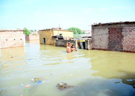 <p>Varanasi: A view of the flood affected Varanasi, on Sep 16, 2019.</p>
