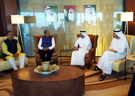 <p>Dubai: Himachal Pradesh Chief Minister Jai Ram Thakur and Industries Minister Bikram Singh meet UAE's Minister of Climate Change and Environment Dr. Thani Al Zeyoudi in Dubai,…