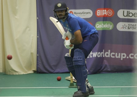 <p>Manchester: India's Vijay Shankar during a practice session ahead of the World Cup 2019 match against West Indies at Old Trafford Stadium in Manchester, England on June 25,…