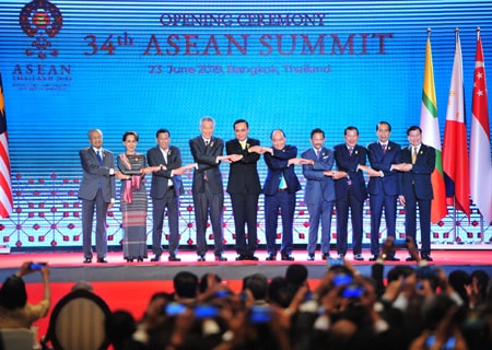 <p>Bangkok: ASEAN leaders pose for a group photo during the opening ceremony of the Association of Southeast Asian Nations (ASEAN) Summit in Bangkok, Thailand, June 23, 2019. The opening…