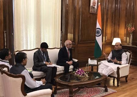 <p>New Delhi: Nepal's Ambassador to India, Nilamber Acharya meets Defence Minister Rajnath Singh in New Delhi on Aug 30, 2019.</p>

