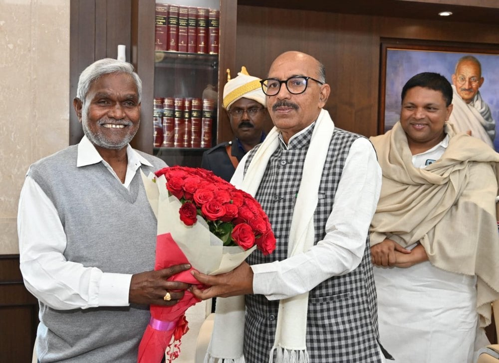 <p>Jharkhand Chief Minister Champai Soren is being welcomed by Assembly Speaker Rabindranath Mahato on the first day of the Budget Session at the Jharkhand Assembly in Ranchi on Friday,…