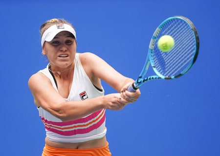 <p>Wuhan: Sofia Kenin of the United States returns a shot during the women's singles third round match between Ashleigh Barty of Australia and Sofia Kenin of the United States…