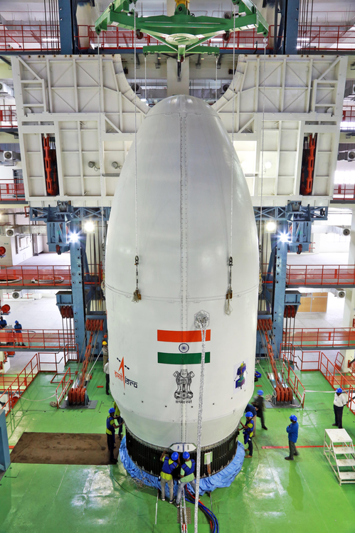 Chandrayaan-3 spacecraft mated at top of India’s heavy lift rocket LVM3