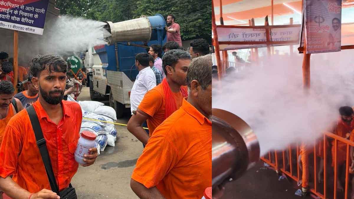 rose-water-sprinkling-brings-relief-to-kanwariyas-amid-heat-on-first-shravan-monday