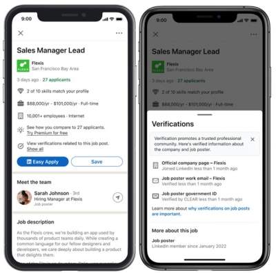 LinkedIn's new tool to show verifications related to job post