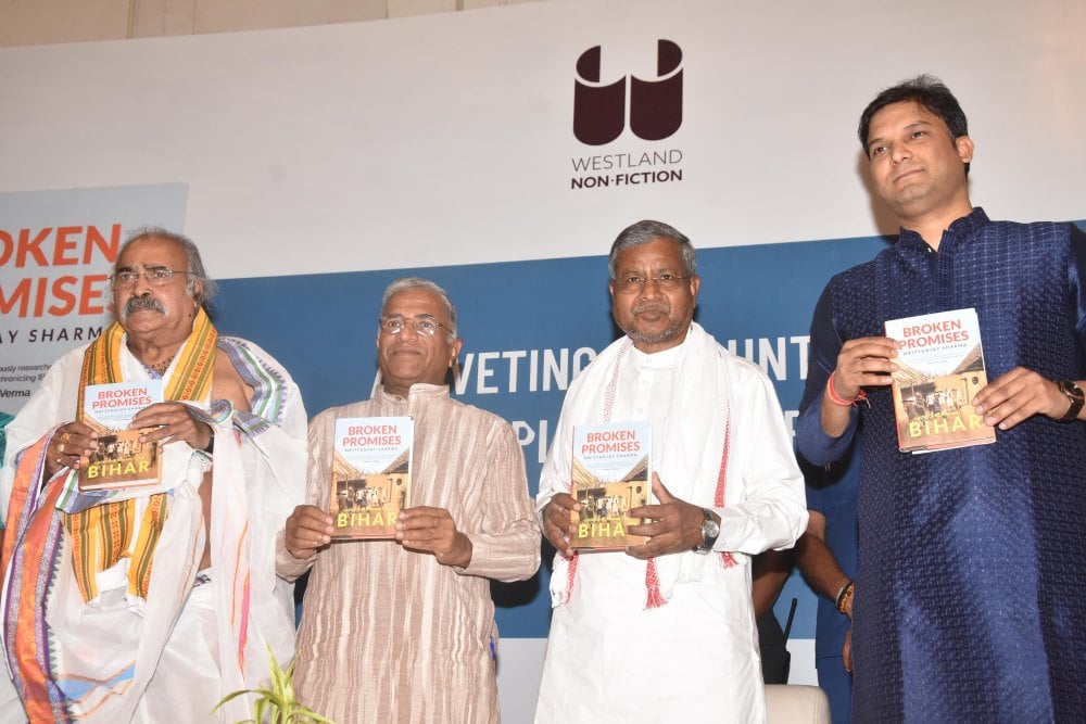 ‘Broken Promises’, Caste, Crime and Politics in Bihar book released by Babulal Marandi and Harivansh